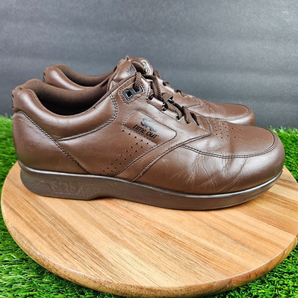 SAS Mens Time Out Shoes Size 10 WIDE Brown Leather Comfy Lace Up Walking Sneaker